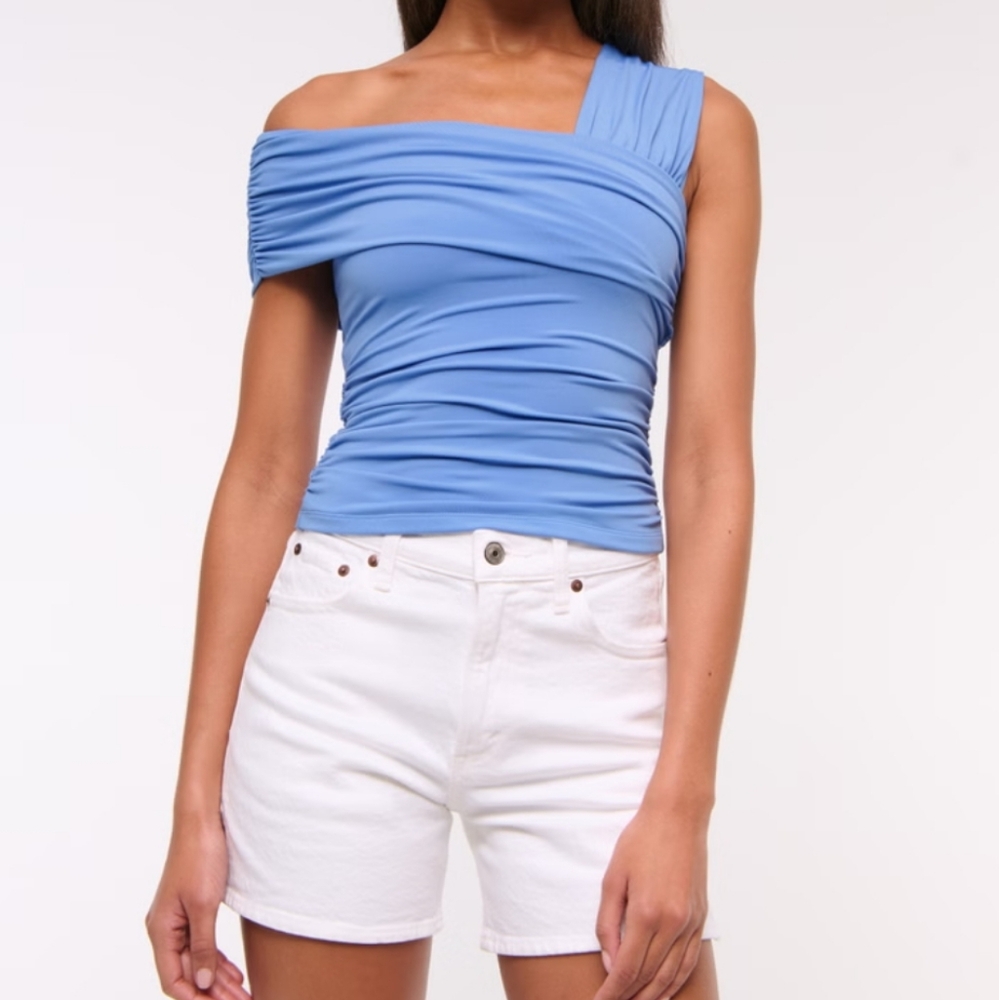 Abercrombie & Fitch Blue Asymmetrical Ruched Sleeveless Blouse